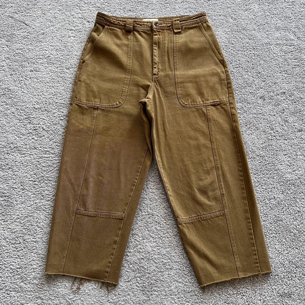 Alex Mill Phoebe Utility Pants Womens 12 Brown High Rise Cropped Raw Hem
